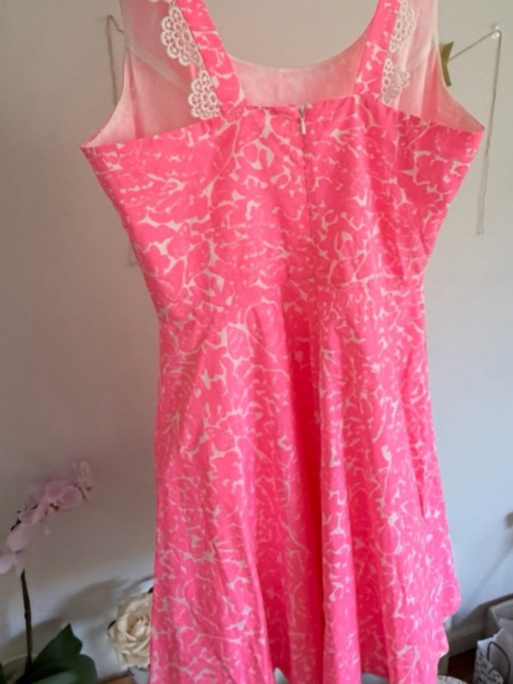 NEW Lilly Pulitzer Flared Swing Dress Size 4 Pink Floral Print With Lace Trim - Picture 9 of 12